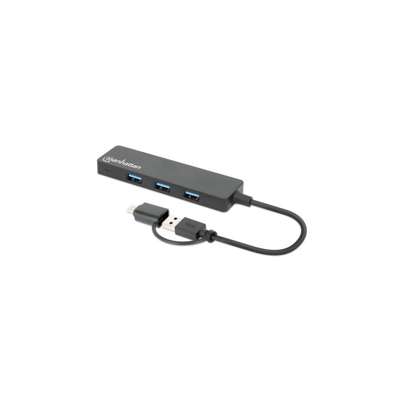 Hub manhattan usb 3.2 gen1 4 porte combo usb-a/c nero