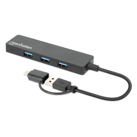 Hub manhattan usb 3.2 gen1 4 porte combo usb-a/c nero