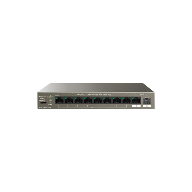 Switch tenda teg1110pf-8-102w gestito/gigabit ethernet 10/100/1000/poe/grigio
