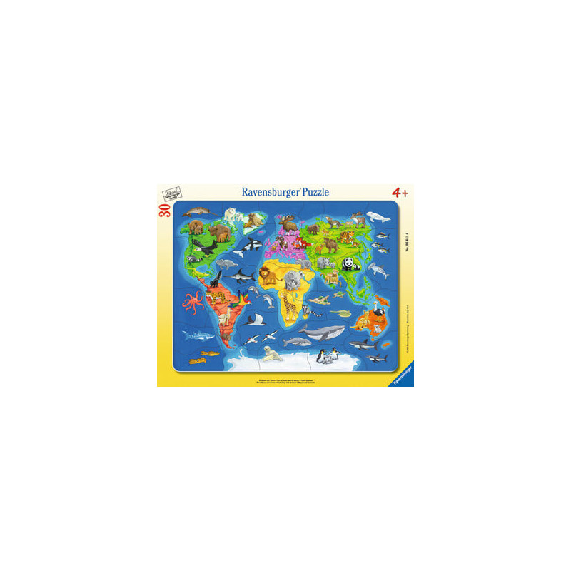 Puzzle ravensburger per bambini mappa del mondo con animali multicolore