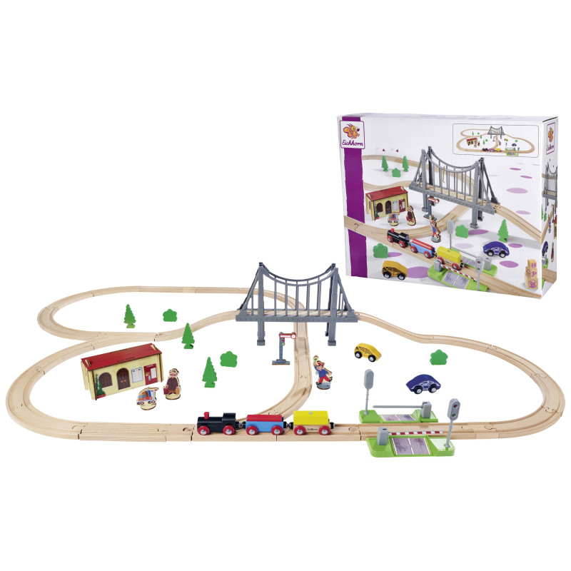 set da gioco eichhorn bahn ferroviario con ponte multicolore 55pz