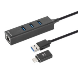Hub usb 3.0 manhattan tipo-c e a con 3porte combo con adattatore