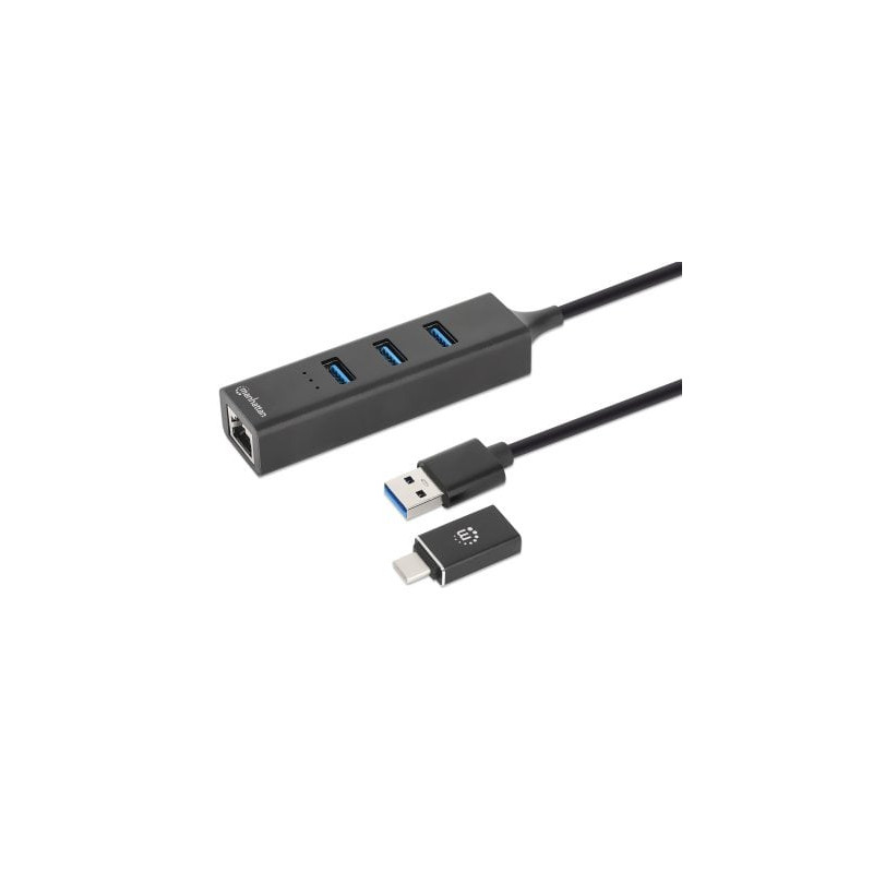 Hub usb 3.0 manhattan tipo-c e a con 3porte combo con adattatore