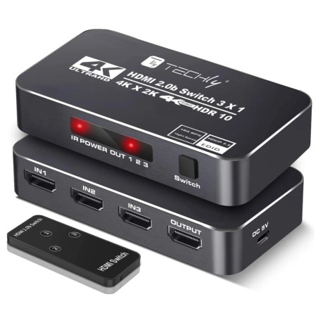 Switch hdmi techly 2.0b 3x1 4k hdr hdcp2.2 con telecomando nero
