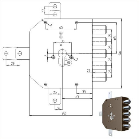 Serratura cilindro cr sic quintuplice sx 2300pe mc [2300g-51mc]