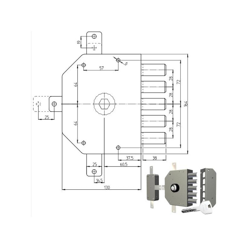 Serratura pompa cr sic quintuplice sx 3300p [3300p-51nt200/29]