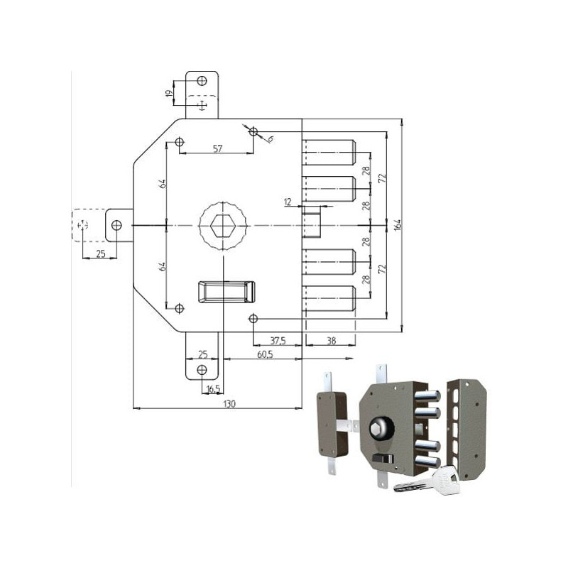 Serratura pompa cr sic quintuplice sx 3350p [3350p-51nt200/29]
