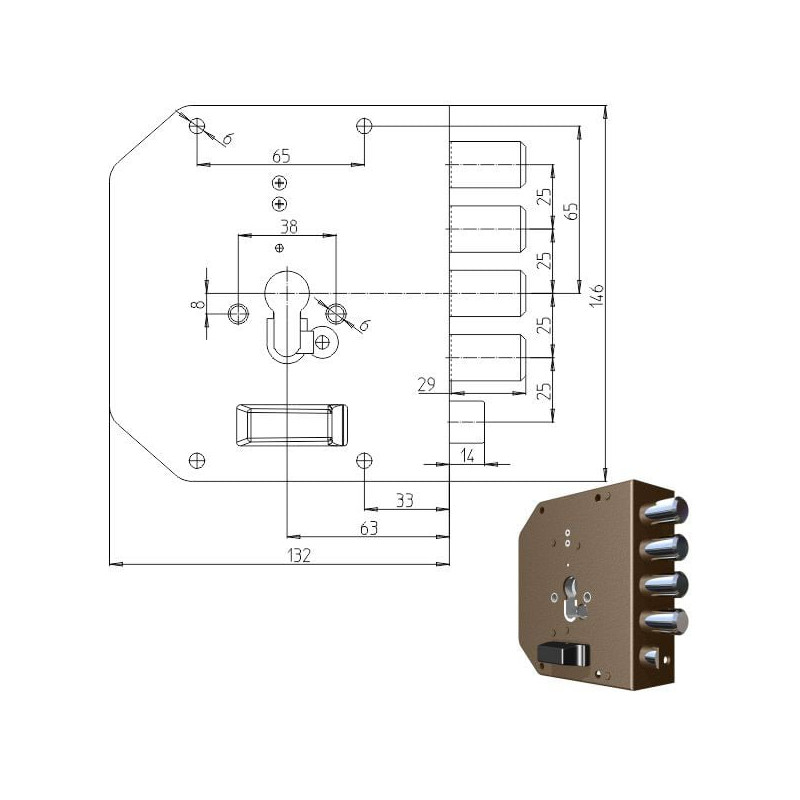 Serratura cilindro cr semplice dx 2050pe mc [2050g-01mc]
