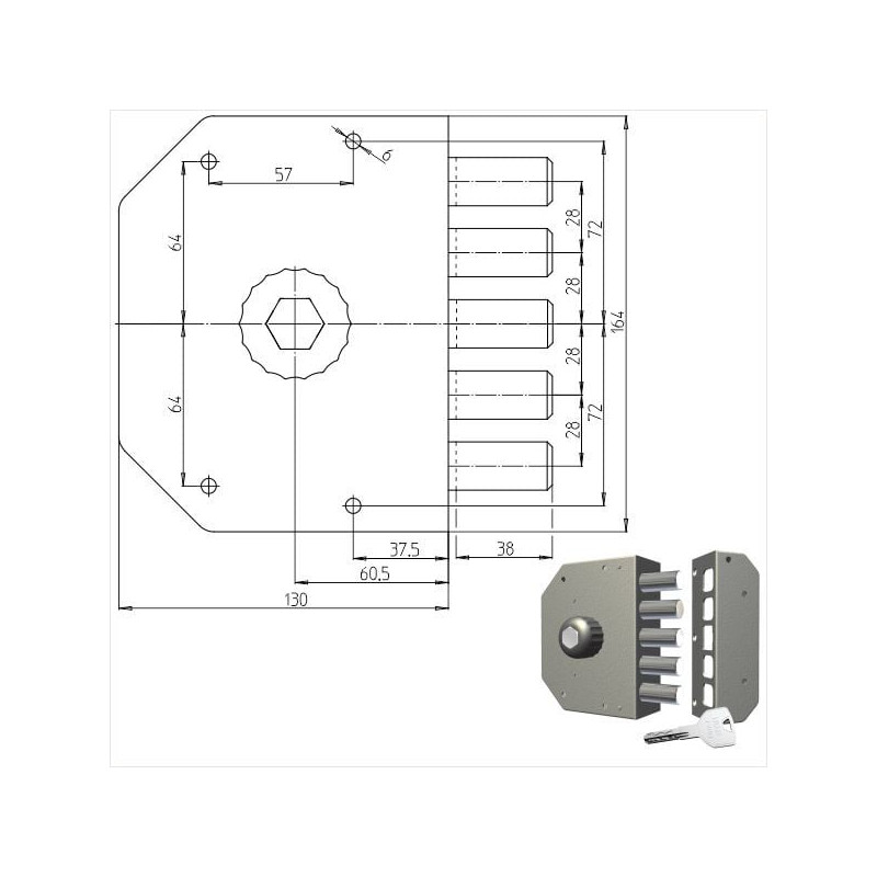 Serratura pompa cr semplice dx 3000p cr [3000p-01nt200/29]