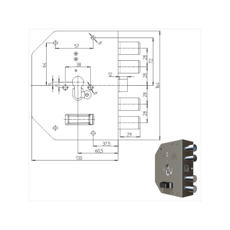 Serratura cilindro cr semplice sx 2050pe [2050g-51]