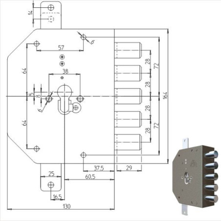 Serratura pompa cr triplice dx 2200pe [2200g-01]