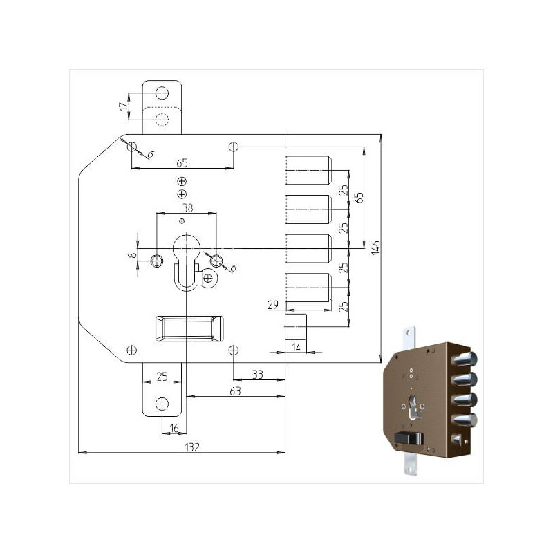 Serratura cilindro cr triplice sx 2250pe mc [2250g-51mc]