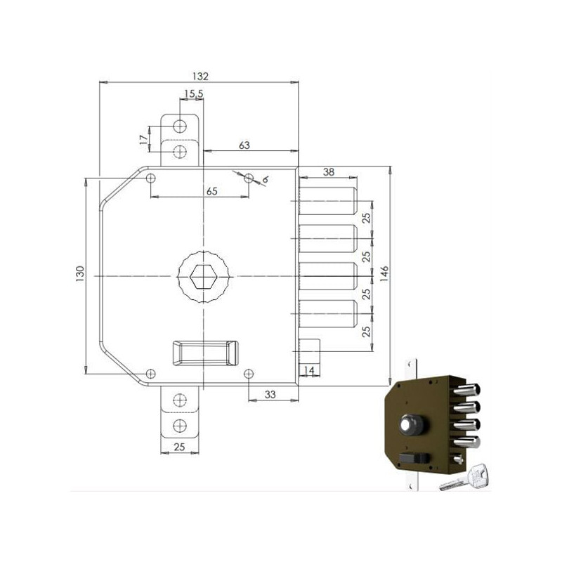 Serratura pompa cr triplice sx 3250 mc [3250p51mct200/29]