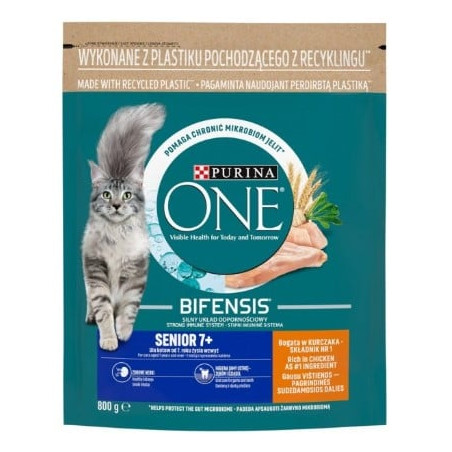 Cibo secco per gatto purina one senior 7+ ricco di pollo e cereali