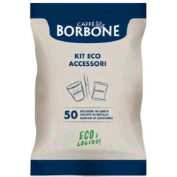 Kit accessori caffe borbone ecologico 50pz bicchierini+bus zucc+palette