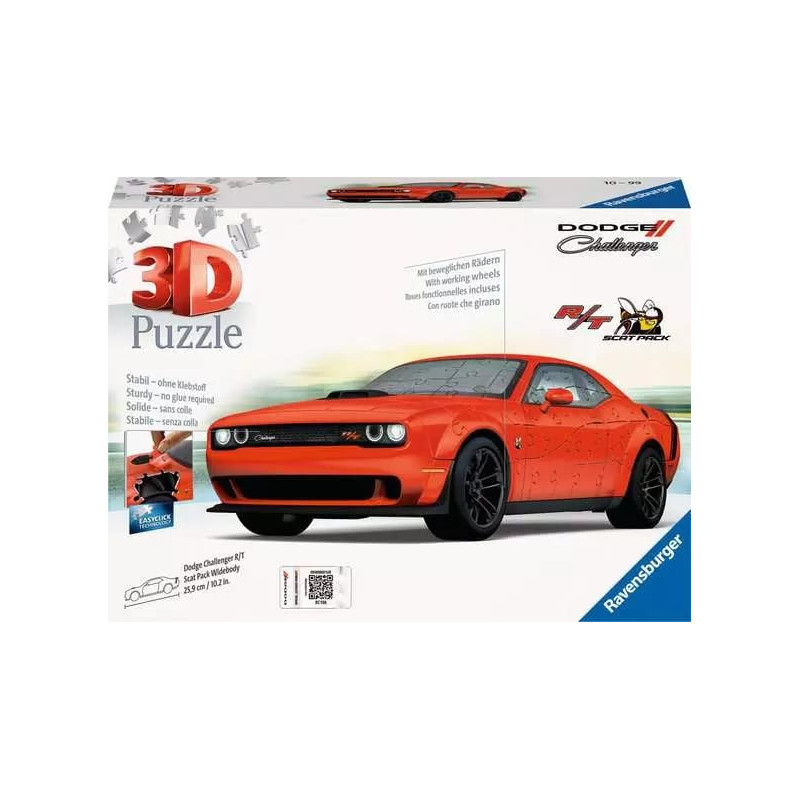 Puzzle 3d ravensburger dodge challenger scat pack 108pz rosso [11284]