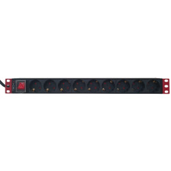Multipresa techly 9 posti da rack 19'' 16a/250v ac nero/rosso