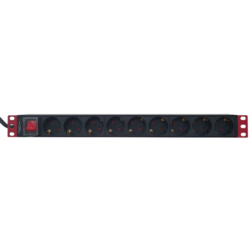 Multipresa techly 9 posti da rack 19'' 16a/250v ac nero/rosso