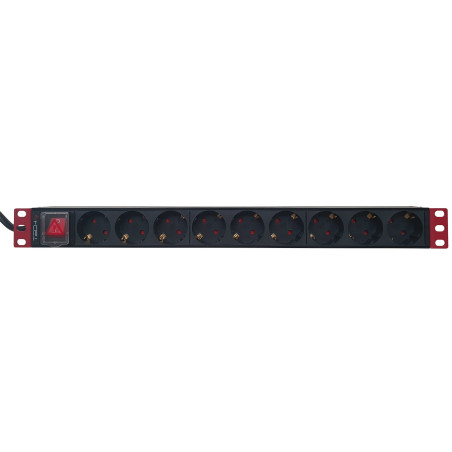 Multipresa techly 9 posti da rack 19'' 16a/250v ac nero/rosso