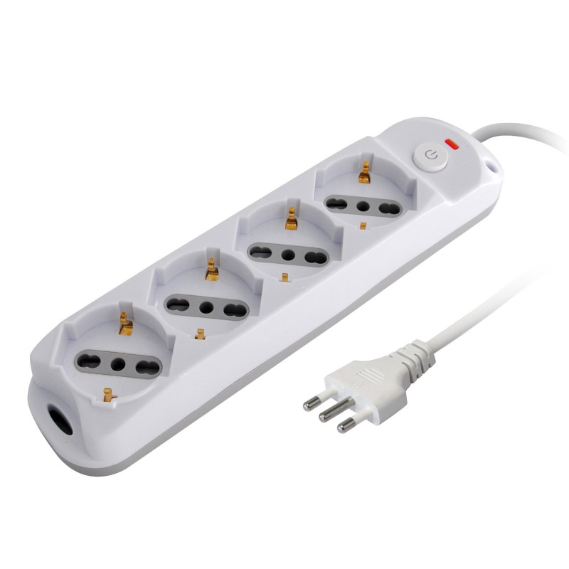 Multipresa techly a 4 posti italiana bipasso/schuko spina 10a bianco/grigio