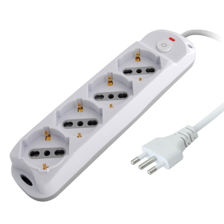 Multipresa techly a 4 posti italiana bipasso/schuko spina 16a bianco/grigio