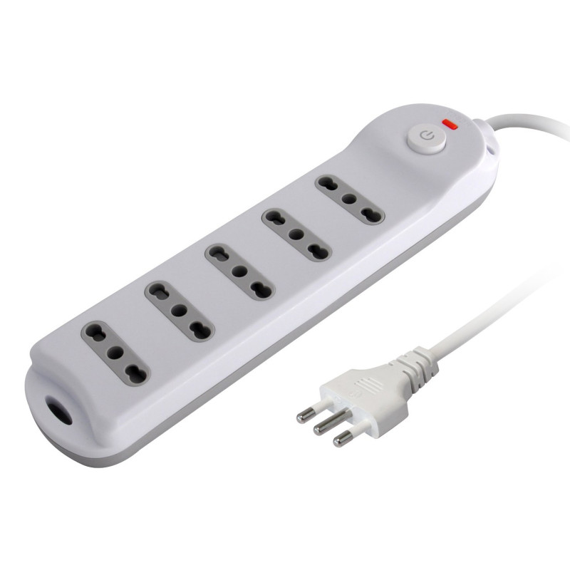 Multipresa techly a 5 posti italiana bipasso spina 10a bianco/grigio