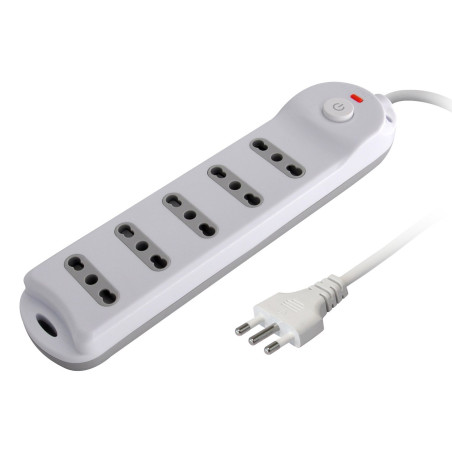Multipresa techly a 5 posti italiana bipasso spina 10a bianco/grigio