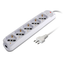 Multipresa techly a 5 posti italiana bipasso/schuko spina 10a bianco/grigio
