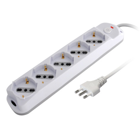 Multipresa techly a 5 posti italiana bipasso/schuko spina 10a bianco/grigio