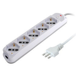 Multipresa techly a 5 posti italiana bipasso/schuko spina 16a bianco/grigio
