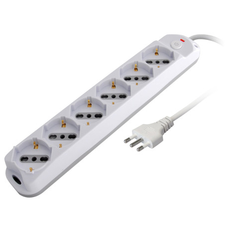 Multipresa techly a 6 posti italiana bipasso/schuko spina 10a bianco/grigio