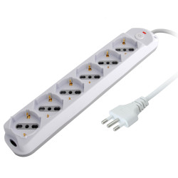 Multipresa techly a 6 posti italiana bipasso/schuko spina 16a bianco/grigio