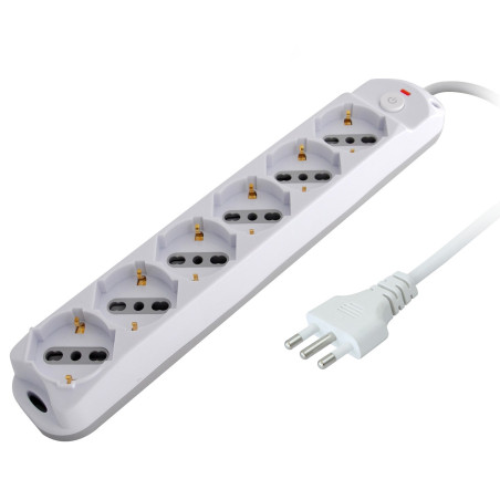 Multipresa techly a 6 posti italiana bipasso/schuko spina 16a bianco/grigio