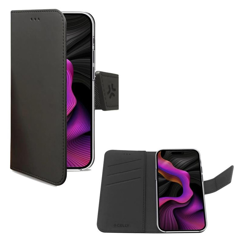 Custodia celly wally a portafoglio per iphone 15 plus nero [wally1055]
