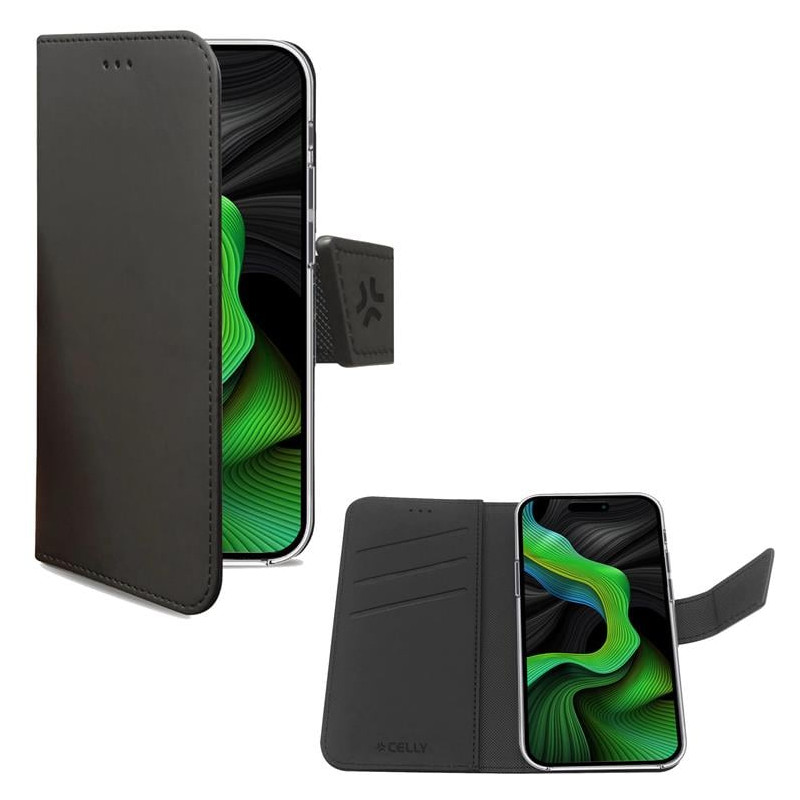 Custodia celly wally a portafoglio per iphone 15 pro nero [wally1054]