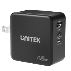Alimentatore da rete unitek gan usb-a 2xusb-c 65w nero [p1117b]