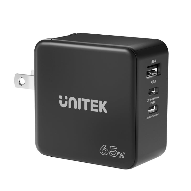 Alimentatore da rete unitek gan usb-a 2xusb-c 65w nero [p1117b]
