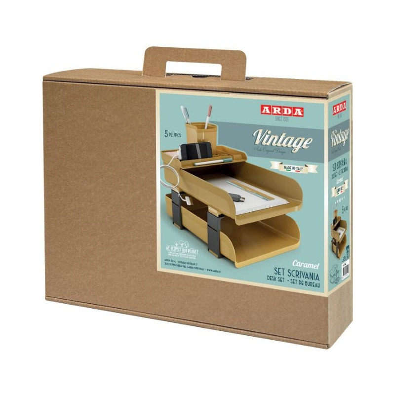 Set scrivania arda vintage caramel ocra 5pz [830ca]