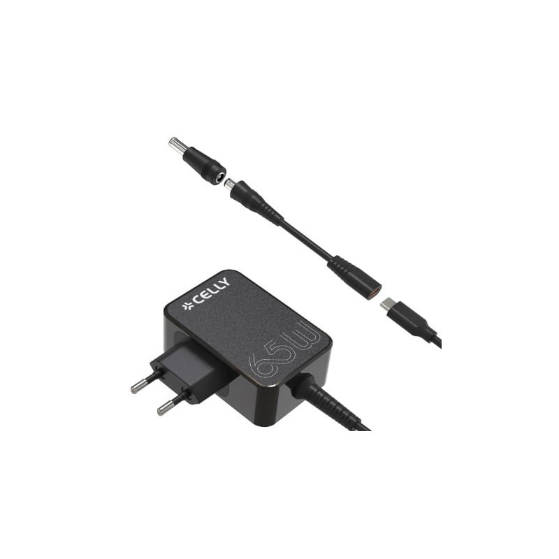 Alimentatore celly tc usb-c 65w + adaptersa nero [tctips65wbk]