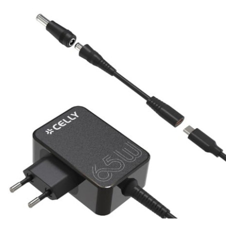 Alimentatore celly tc usb-c 65w + adaptersa nero [tctips65wbk]