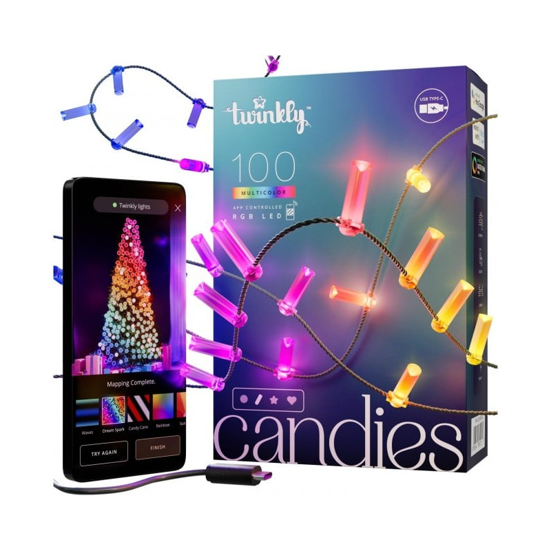 Luci di natale twinkly candies smart 100xled rgb 6m classe g multicolore