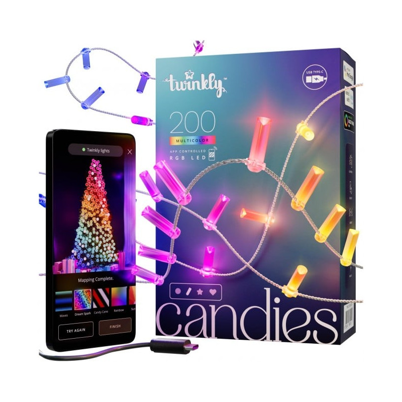 Luci di natale twinkly candies smart 200xled rgb 12m classe g multicolore