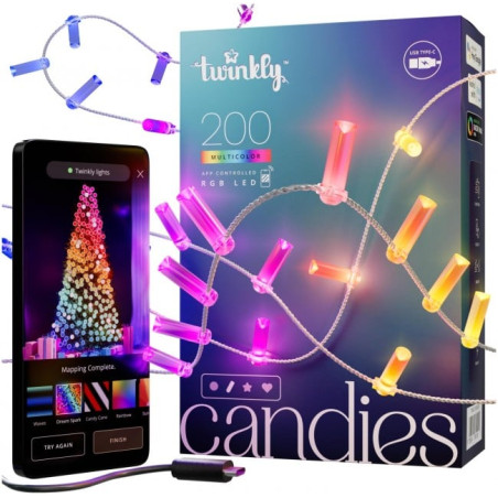 Luci di natale twinkly candies smart 200xled rgb 12m classe g multicolore