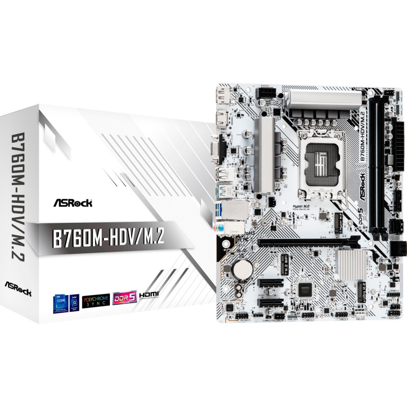 Scheda madre asrock b760m-hdv/m.2 lga1700 bianco [90-mxbmj0-a0uayz]
