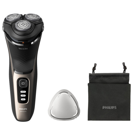 Rasoio elettrico philips shaver serie 3000 wet & dry nero/oro