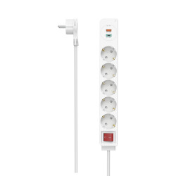 Multipresa hama 00223186 con interrutore 18w/2 usb/cavo 1.4m/5prese