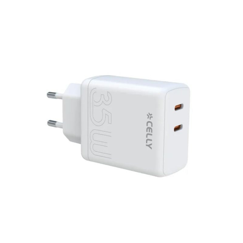 Caricabatterie da rete celly da muro 2x usb-c 35w bianco [tc2usbc35wuk]
