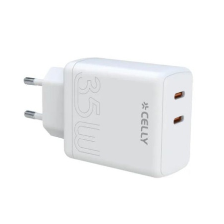 Caricabatterie da rete celly da muro 2x usb-c 35w bianco [tc2usbc35wuk]