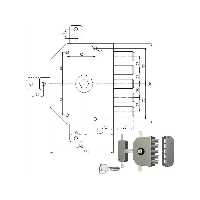 Serratura pompa cr sic.quintuplice dx cil.3300p [3300p-01nt200/29]