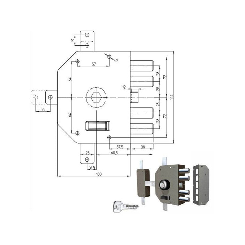 Serratura pompa cr sic.quintuplice dx cil.3350p [3350p-01nt200/29]